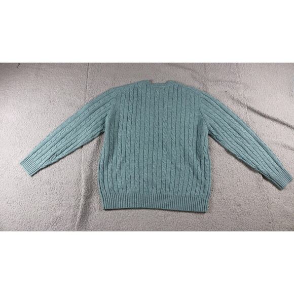 LL Bean Sweater Mens XL Green Wool Blend Cable Knit Fisherman Vintage Hong Kong - Picture 2 of 6